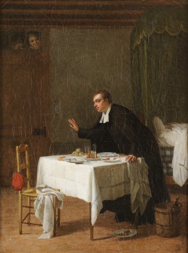 Pierre Duval Lecamus (1790-1854) Dîner en bonne compagnie - Tableaux et dessins Style Restauration - Charles X