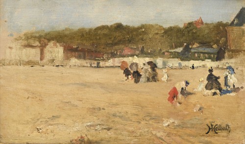 Ferdinand Heilbuth (1829-1889) Crinolines sur la plage de Trouville Normandie - Tableaux et dessins Style Napoléon III