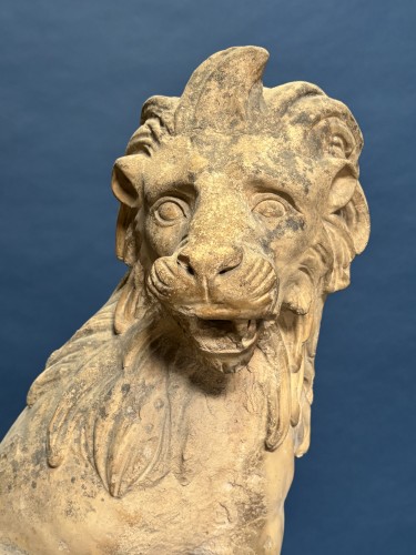 Sculpture Sculpture en Terre cuite - Paire de lions en terre cuite, époque Louis XV 18e siècle