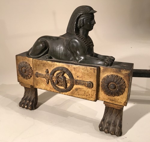 Pair of andirons with sphinxes, Paris Empire period - 