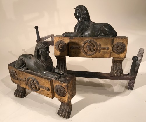 Pair of andirons with sphinxes, Paris Empire period - Empire