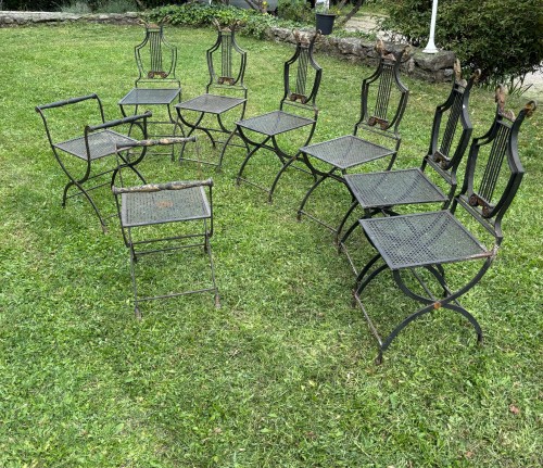 Antiquités - Wrought iron and bronze garden furniture