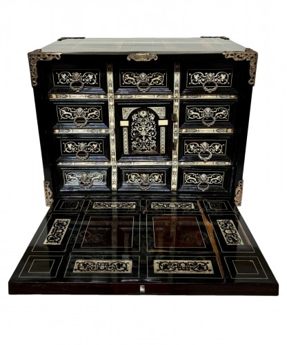 Travel cabinet in ebony, ivory and silver, Milan circa 1650