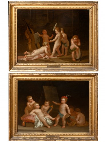 La peinture et la musique, paire de panneaux attribués à Jacob de Witt (1695-1754)