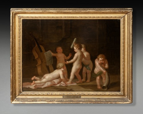 La peinture et la musique, paire de panneaux attribués à Jacob de Witt (1695-1754) - Tableaux et dessins Style Régence