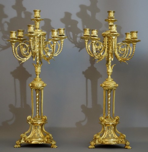 Paire de grands candélabres XIXe - Luminaires Style Napoléon III