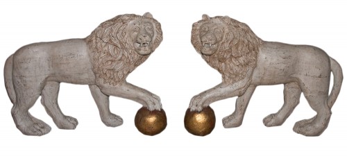  - Grande paire de lions en bois Italie fin du XIXe siècle