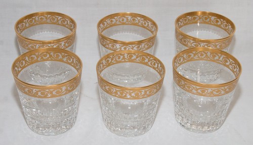 6 Verres et Carafe à Whisky Cristal de Saint Louis Modèle Thistle Or - Argenterie et Arts de la table Style 