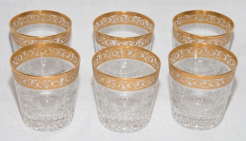 6 Verres et Carafe à Whisky Cristal de Saint Louis Modèle Thistle Or - Galerie Lauretta