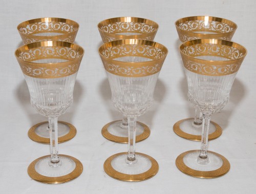 Antiquités - Série de 12 verres à pied Cristal De Saint Louis Modèle Thistle Or