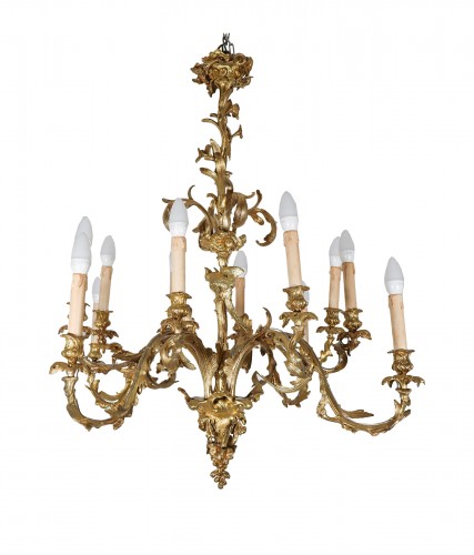 Lustre rocaille en bronze doré fin XIXe siècle