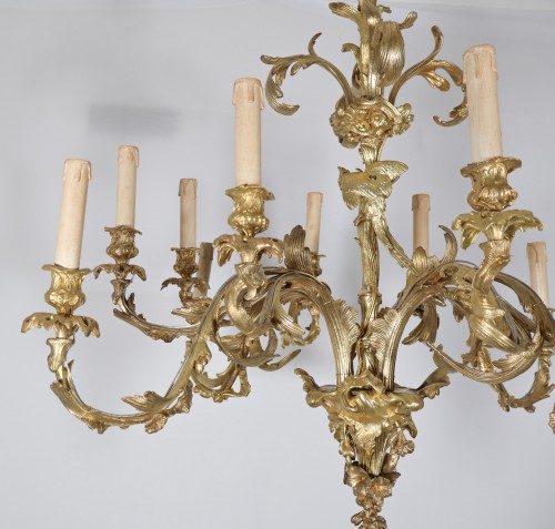 Lustre rocaille en bronze doré fin XIXe siècle - Galerie Lauretta