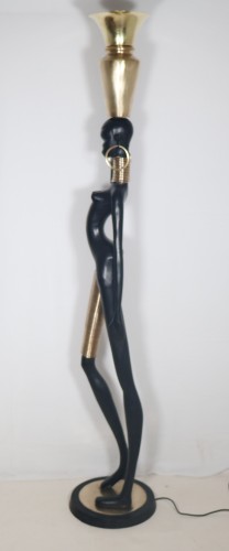 Antiquités - Lampadaire en bronze "Femme girafe" attribué à Karl Haguenauer années 1970