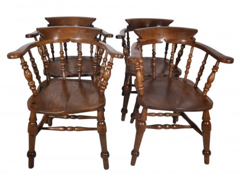 Set of four Victorian Windsor-style English armchairs