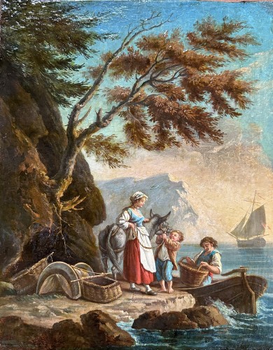 Tableaux et dessins Tableaux XVIIIe siècle - Retour de pêche en famille d’après Joseph Vernet