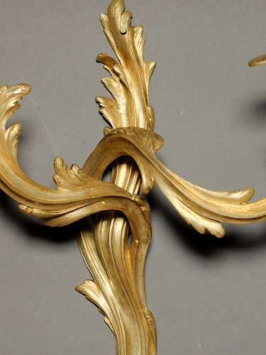 Lighting  - Pair of Louis XV period sconces in gilded bronze