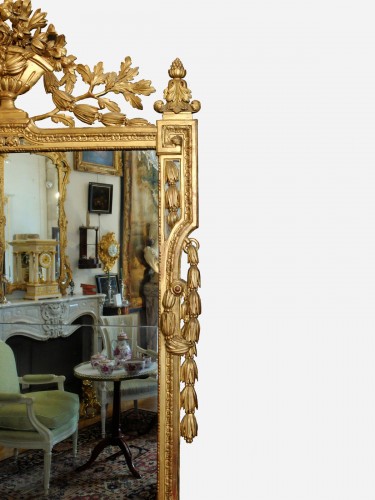 Important miroir d'époque Louis XVI en bois doré - Miroirs, Trumeaux Style Louis XVI