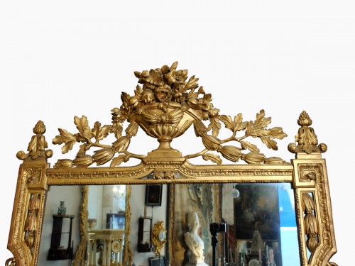 Miroirs, Trumeaux  - Important miroir d'époque Louis XVI en bois doré