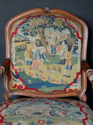 Antiquités - Suite de 4 fauteuils à la Reine estampillés de Delanois