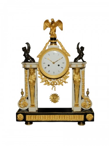 Louis XVI period portico clock with egyptian women 