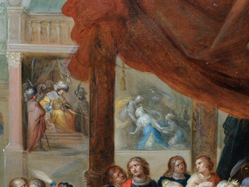 Antiquités - Le banquet d'Esther, atelier de Frans Francken II, 1er tiers du XVIIe siècle