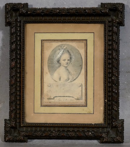 Portrait d'une jeune fille - Dessin du XVIIIe par André Pujos - Tableaux et dessins Style Louis XVI