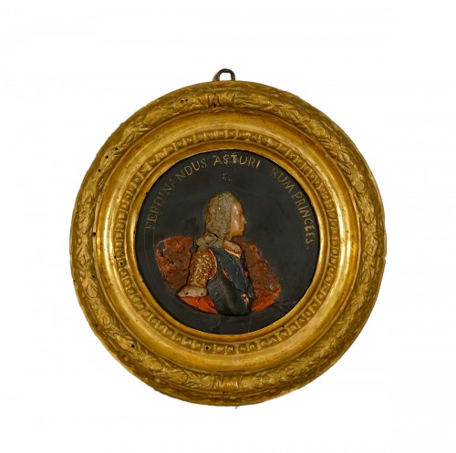 Tondo en cire sur ardoise Louis XIV - Profil de Ferdinand VI prince des Asturies