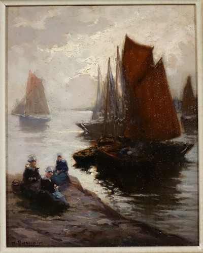 Soleil couchant sur le port de Concarneau par Henri Barnoin - Tableaux et dessins Style 