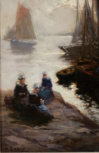 Tableaux et dessins Tableaux XIXe siècle - Soleil couchant sur le port de Concarneau par Henri Barnoin