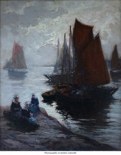 Soleil couchant sur le port de Concarneau par Henri Barnoin - Antiquités Philippe Glédel