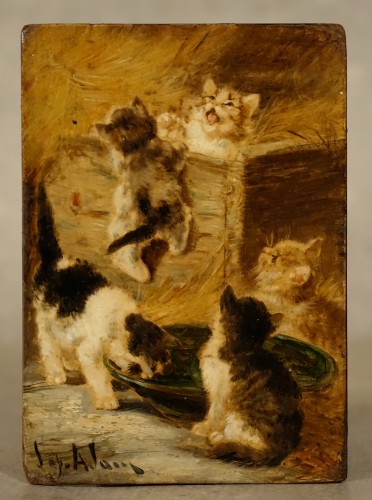 Tableaux et dessins Tableaux XIXe siècle - Julius II Adam - Chatons jouant