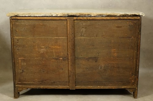 Antiquités - Commode Régence en satiné et amarante et marbre de Campan - Paris XVIIIe siècle