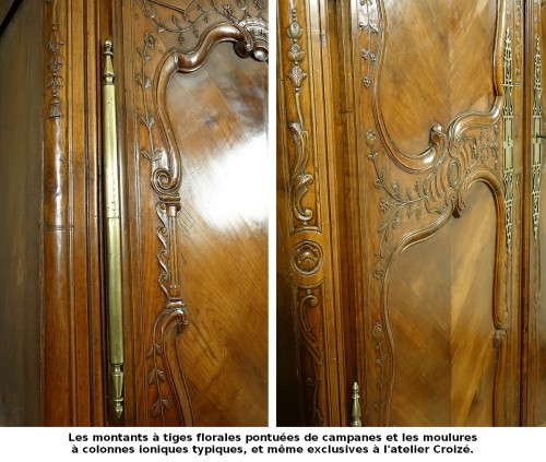 Armoire rennaise de mariage signée Croizé et datée 1836 - Antiquités Philippe Glédel