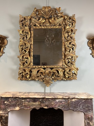 Grande glace florentine, Toscane XVIIe siècle - Miroirs, Trumeaux Style Louis XIII