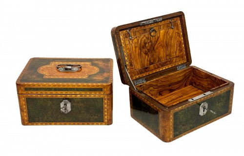 Pierre HACHE - Pair of inlaid secret and security boxes stamped Hache 