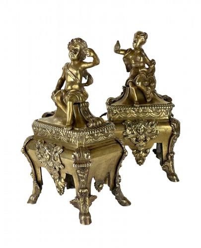 Paire de chenets en bronze doré d'épque Louis XIV