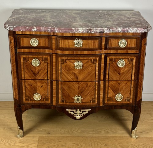 A Transitional ormolu-mounted marquetry commode stamped Jean Petit - Furniture Style Transition