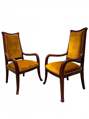 Louis Majorelle ( 1859-1926 ) Paire de fauteuils en acajou d’époque Art nouveau