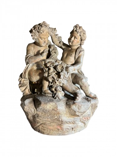 Gossin frères (1850-1899) - Groupe en terre cuite aux putti