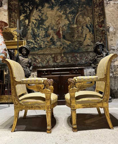 Paire de fauteuils aux cariatides fin 19e, modèle de Jacob Desmalter - Sièges Style Napoléon III