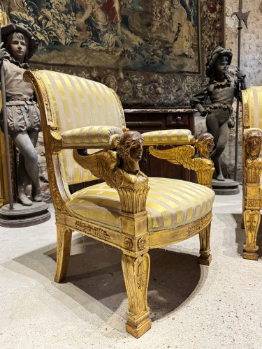 Paire de fauteuils aux cariatides fin 19e, modèle de Jacob Desmalter - Napoléon III