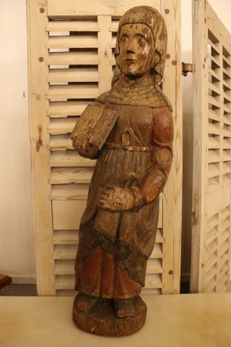 Sainte en bois sculpté polychrome, Allemagne fin XVIe début XVIIe siècle - Art sacré, objets religieux Style 