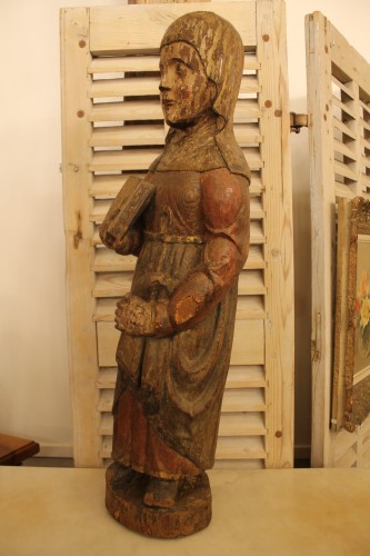 Art sacré, objets religieux  - Sainte en bois sculpté polychrome, Allemagne fin XVIe début XVIIe siècle