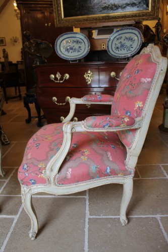 Suite de quatre fauteuils à la Reine d'époque Louis XV, estampillés I.B. LELARGE - Antiquités Thierry Martin