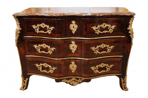 Louis XV chest of drawers stamped G.SCHWINGKENS, crowned C bronzes