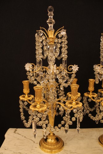 Paire de girandoles en bronze et cristal, époque Napoléon III - Luminaires Style Napoléon III