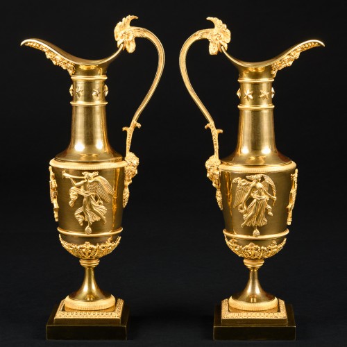 Pair of gilt bronze Empire ewers, model by Claude Galle - Decorative Objects Style Empire