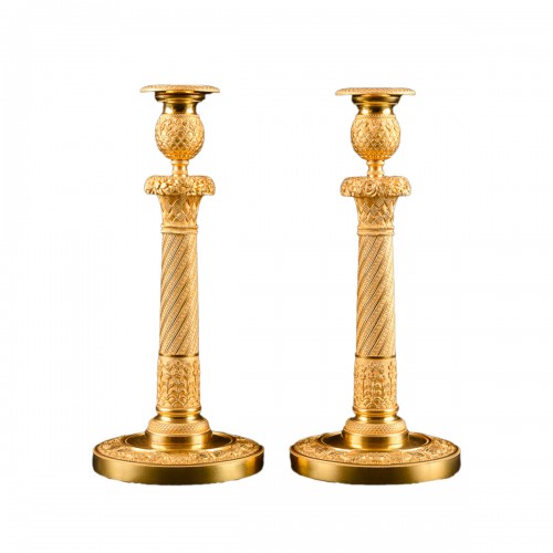 Large Pair Of French Empire Candlesticks With Butterflies