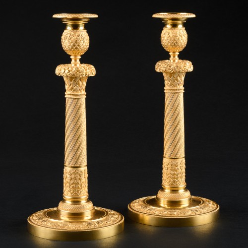 Empire - Large Pair Of French Empire Candlesticks With Butterflies