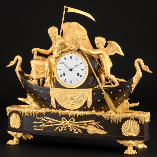 Antiquités - Empire clock “Love makes Time pass” , model by Claude Galle